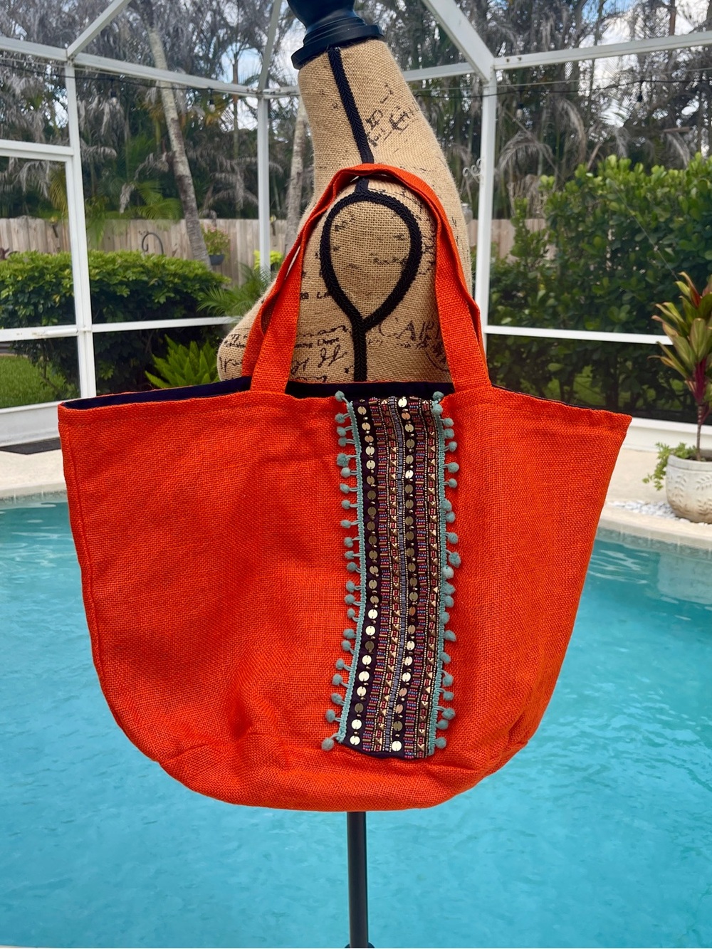 OndadeMar Bright Orange Beach Tote Bag